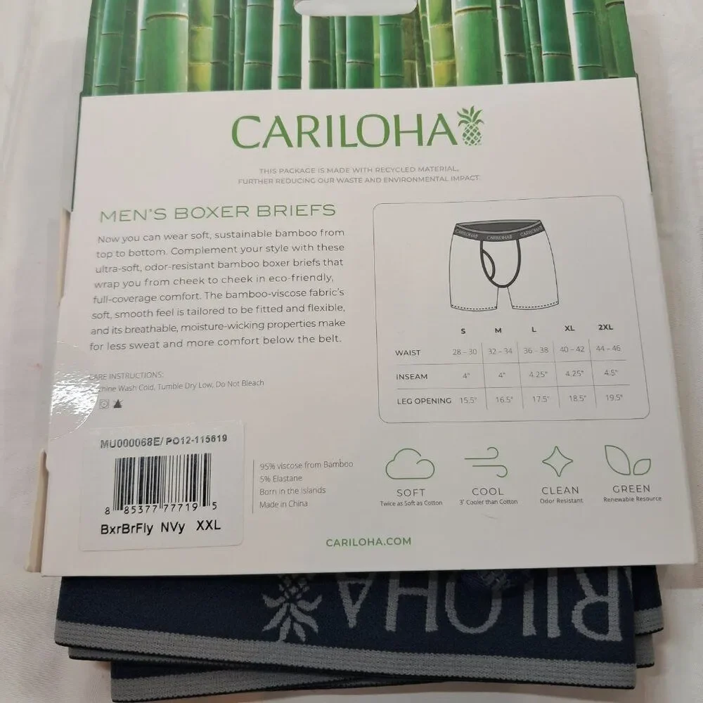 NEW Cariloha Boxer‎ Briefs with fly men's sz XXL 2xl 44-46 navy blue 95% Bamboo